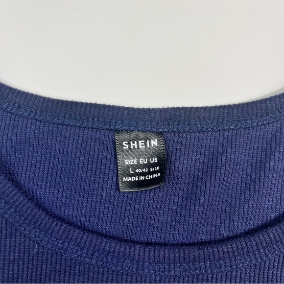 SHEIN Los Angeles Navy Cropped Racerback Spellout Collegiate Graphic Tank Top L - Picture 4 of 6